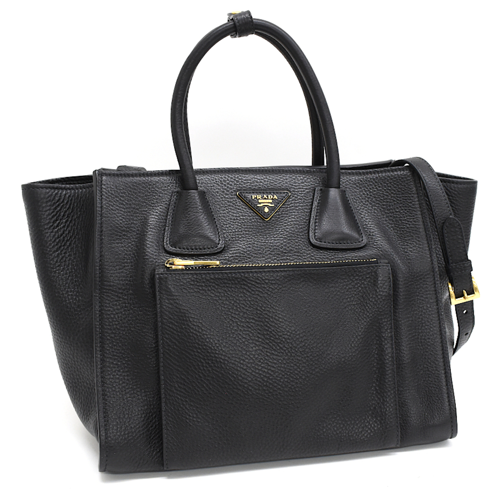 Prada handbag shoulder bag Vitello Daino leather Nero Black Triangle